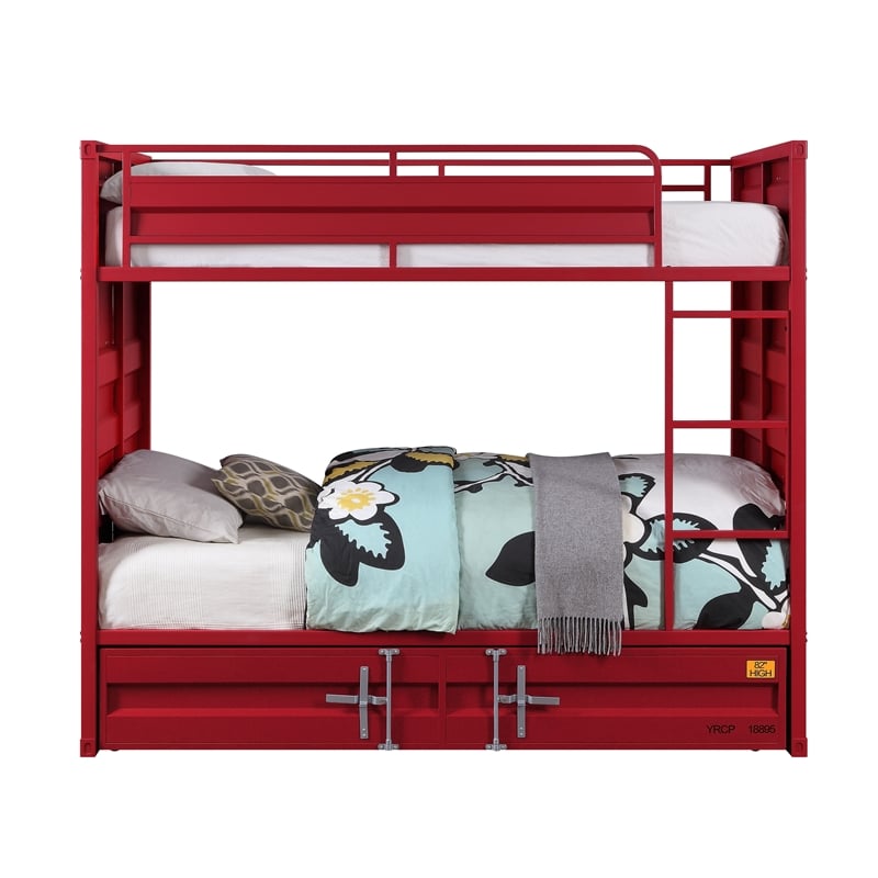 Metal Base Twin Turdle with Slat System and Cremon Bolts- Red
