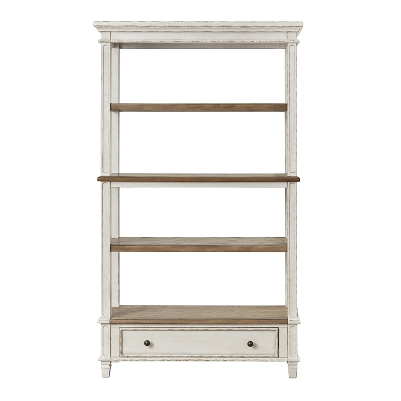Wooden Bookcase with 4 Tier Shelves and Bottom Drawer- Brown and White
