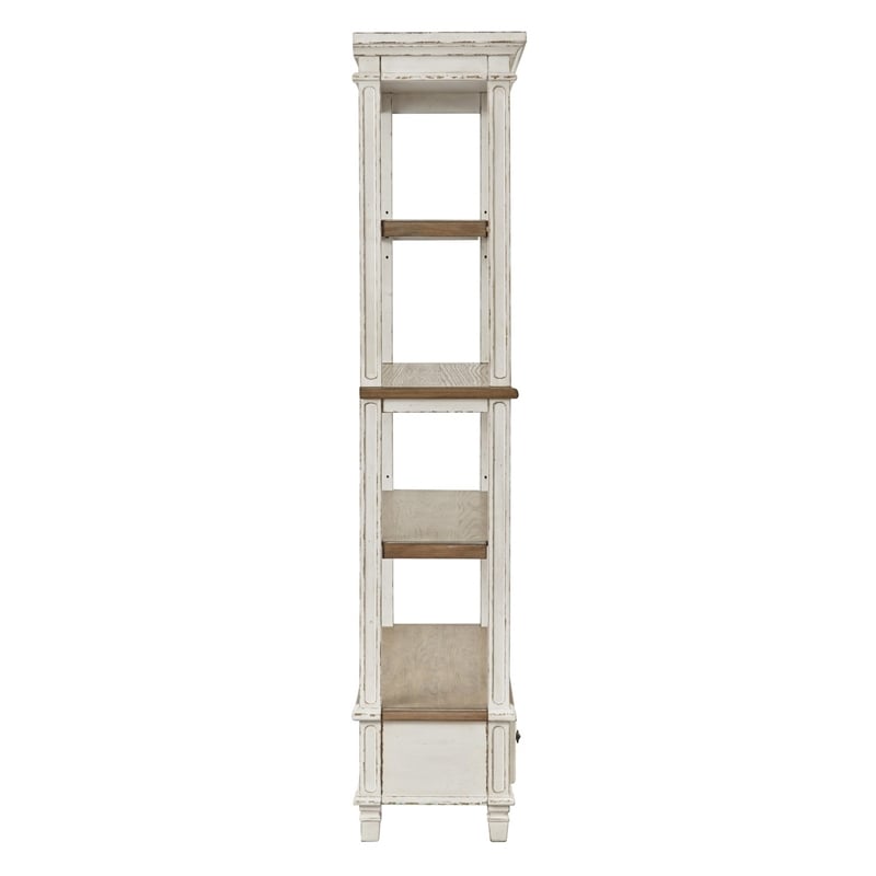 Wooden Bookcase with 4 Tier Shelves and Bottom Drawer- Brown and White