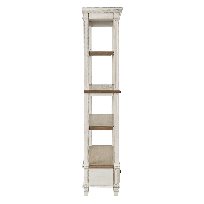 Wooden Bookcase with 4 Tier Shelves and Bottom Drawer- Brown and White