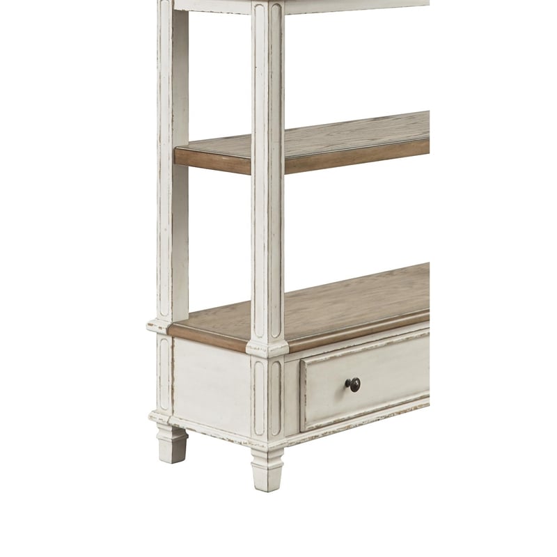 Wooden Bookcase with 4 Tier Shelves and Bottom Drawer- Brown and White