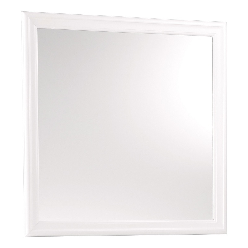 Transitional Square Mirror with Wooden Encasing and Convex Edges- White