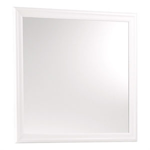 Transitional Square Mirror with Wooden Encasing and Convex Edges- White