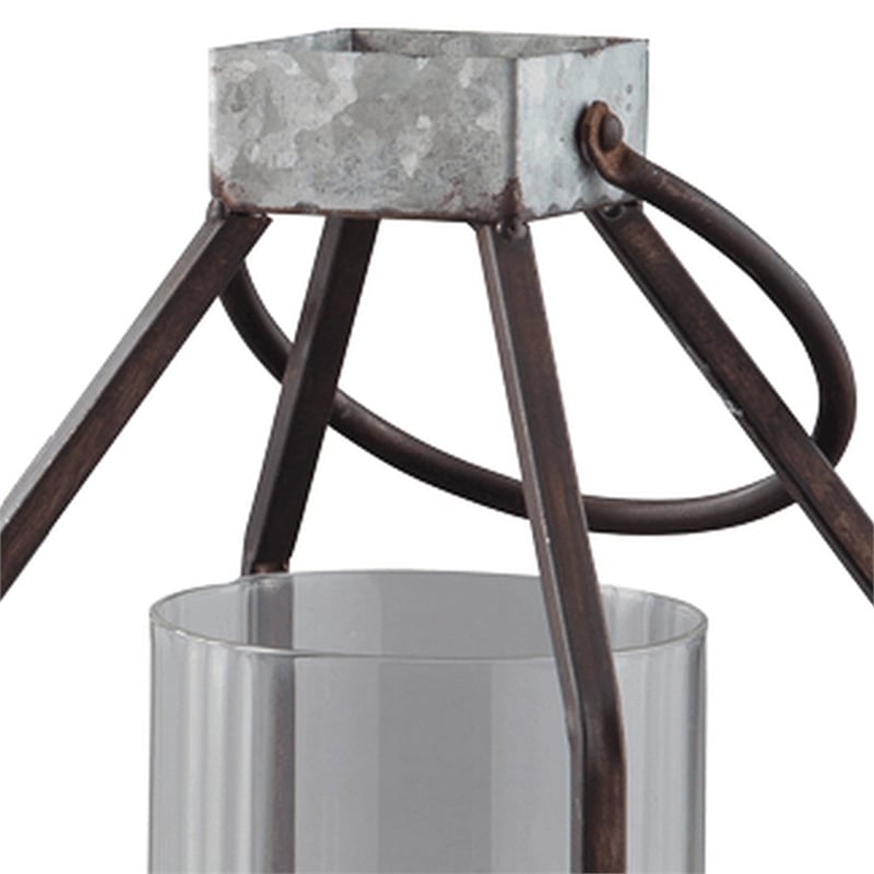 Geometric Lantern with Glass Hurricane- Set of 2- Black and Gray