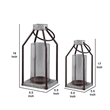 Geometric Lantern with Glass Hurricane- Set of 2- Black and Gray