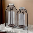 Geometric Lantern with Glass Hurricane- Set of 2- Black and Gray