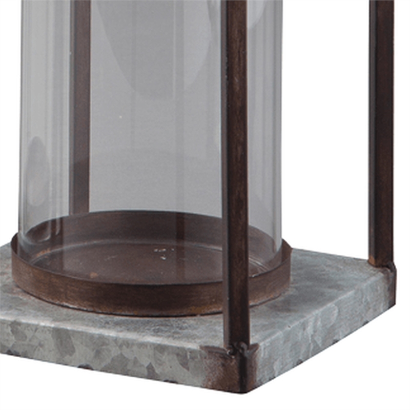 Geometric Lantern with Glass Hurricane- Set of 2- Black and Gray