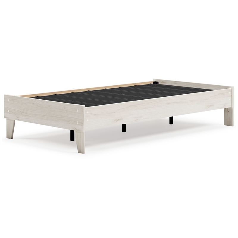 Wooden Twin Platform Bed with Grains- Off White