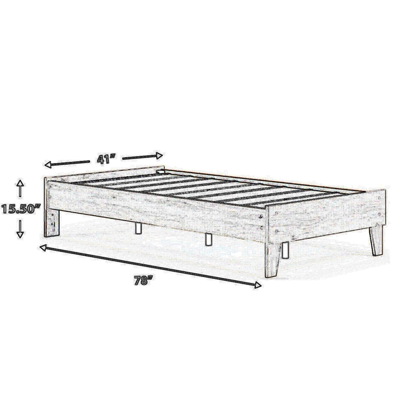 Wooden Twin Platform Bed with Grains- Off White