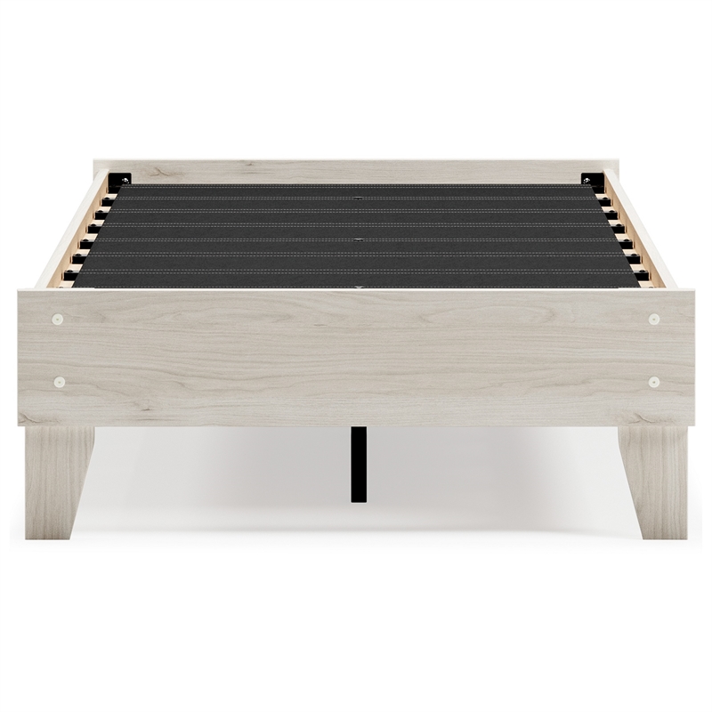 Wooden Twin Platform Bed with Grains- Off White
