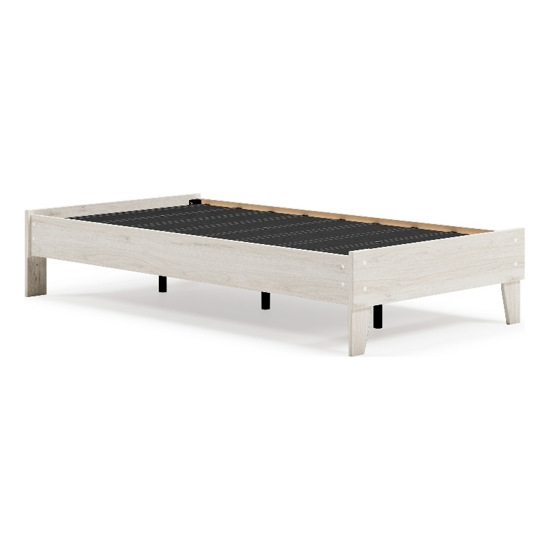 Wooden Twin Platform Bed with Grains- Off White