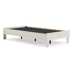 Wooden Twin Platform Bed with Grains- Off White