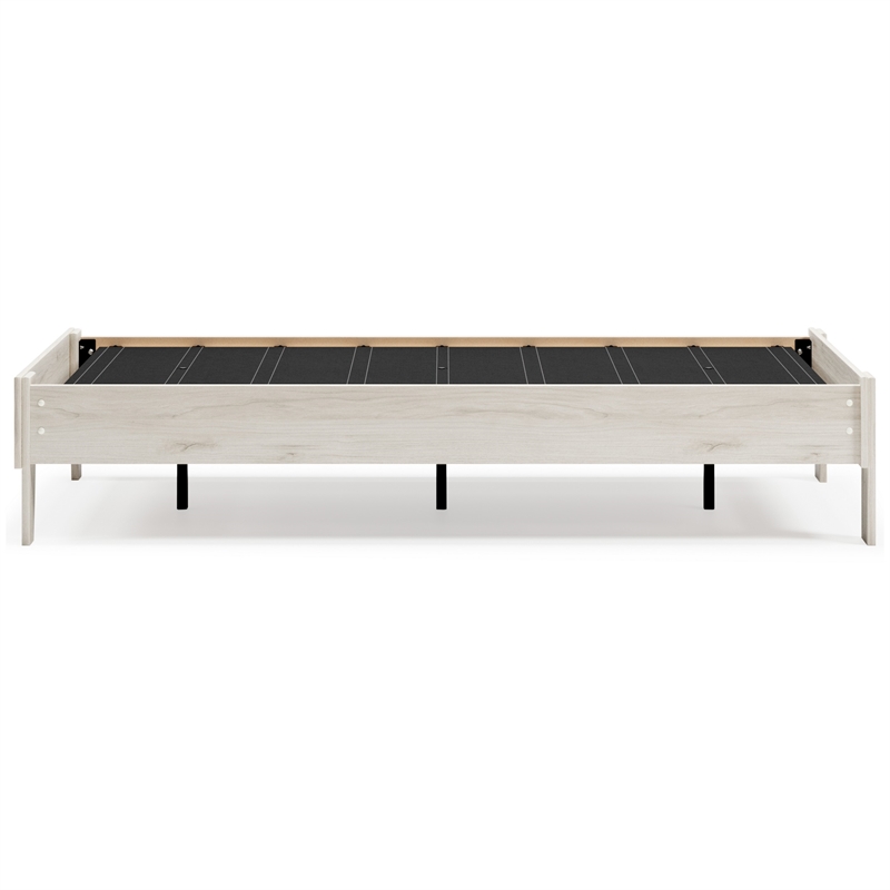 Wooden Twin Platform Bed with Grains- Off White