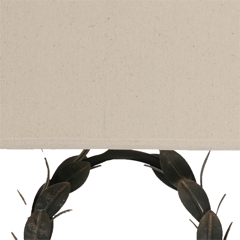26 Inch Artisanal Table Lamp- Laurel Wreath Iron Frame- Off White- Black