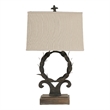 26 Inch Artisanal Table Lamp- Laurel Wreath Iron Frame- Off White- Black