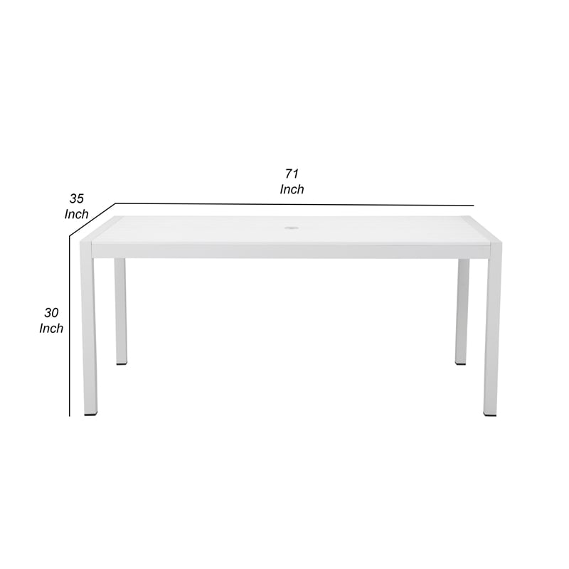 Fifi 71 Inch Outdoor Dining Table- Polyresin Top- White Aluminum Frame