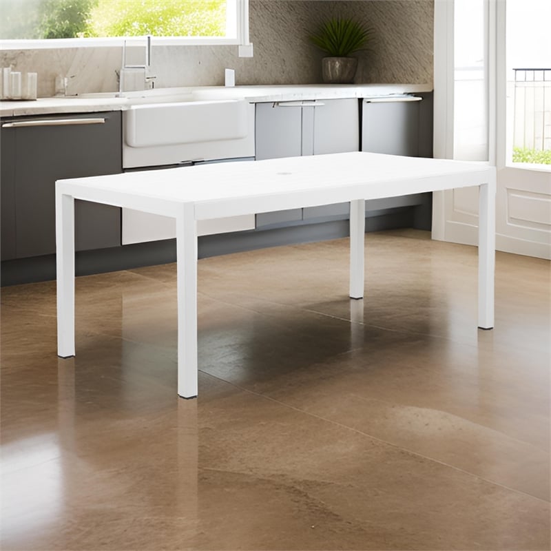 Fifi 71 Inch Outdoor Dining Table- Polyresin Top- White Aluminum Frame