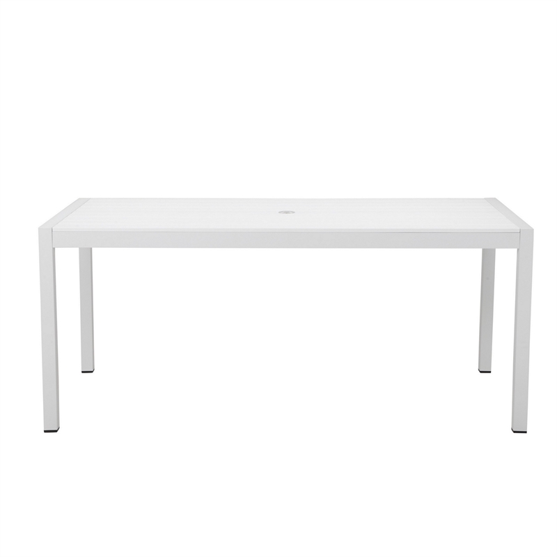 Fifi 71 Inch Outdoor Dining Table- Polyresin Top- White Aluminum Frame