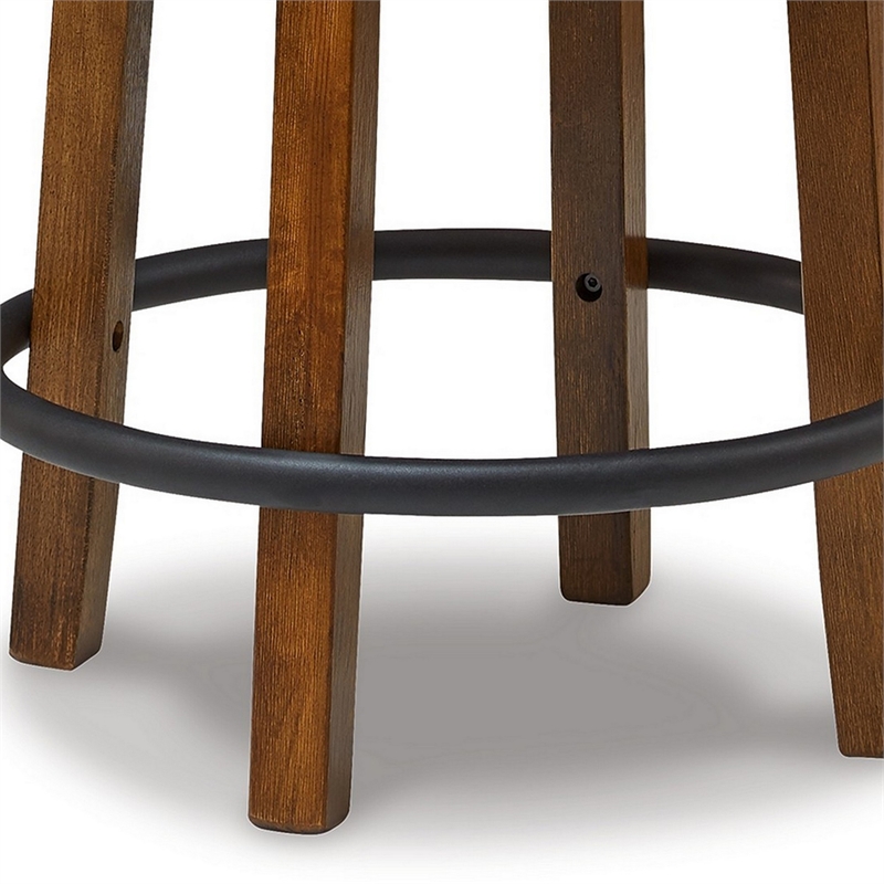 Zane 24 Inch Backless Swivel Counter Stool- Round Beige Seat- Brown Wood