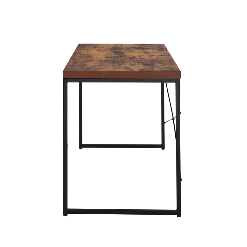 Rectangular Wooden Desk With Metal Base- Weathered Oak Brown And Black