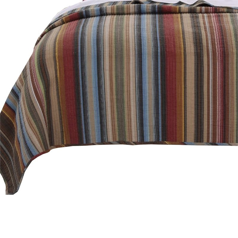 Phoenix Fabric 3 Piece King Size Quilt Set with Striped Prints- Multicolor