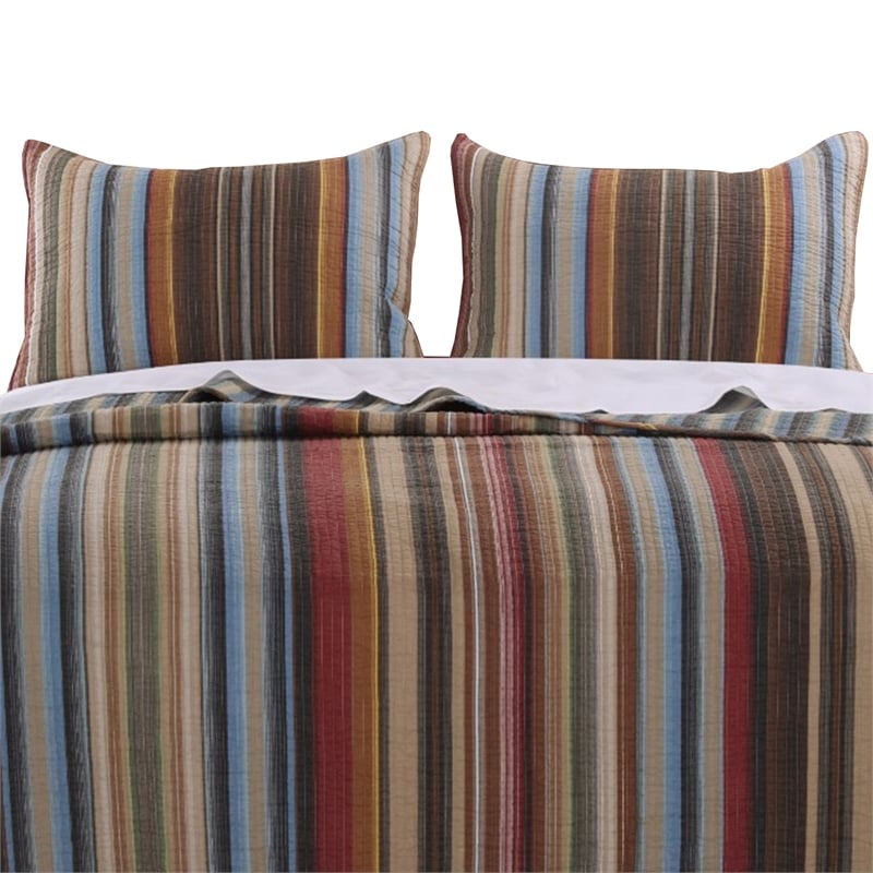 Phoenix Fabric 3 Piece King Size Quilt Set with Striped Prints- Multicolor