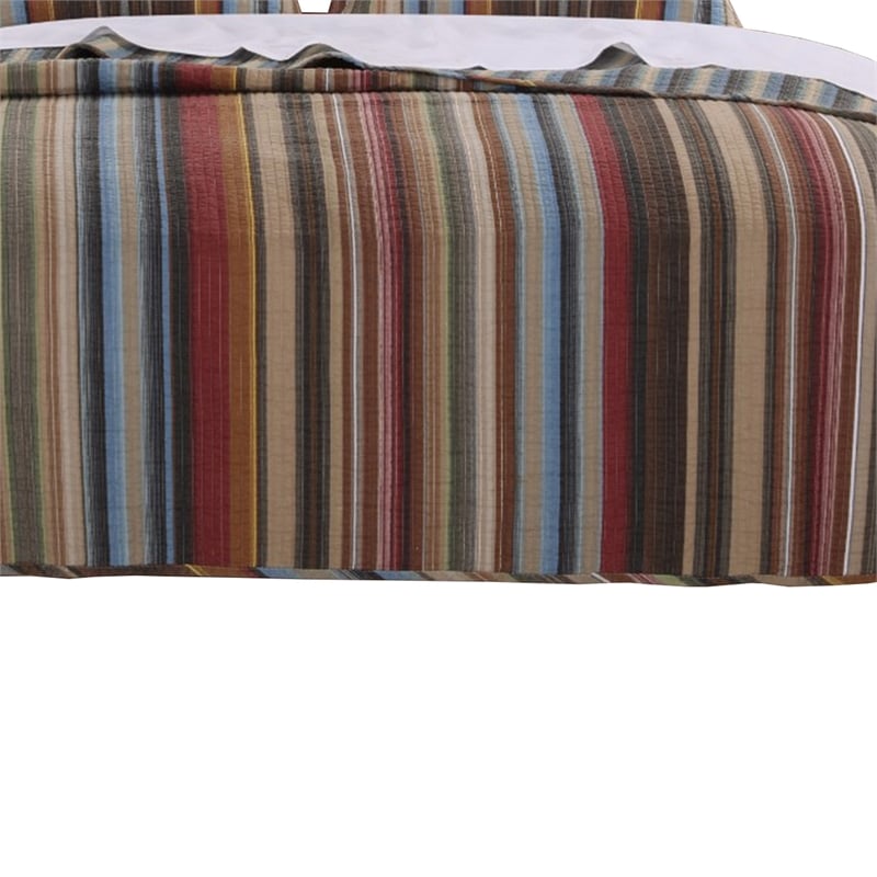 Phoenix Fabric 3 Piece King Size Quilt Set with Striped Prints- Multicolor