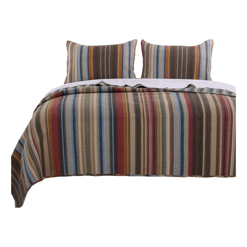 Phoenix Fabric 3 Piece King Size Quilt Set with Striped Prints- Multicolor