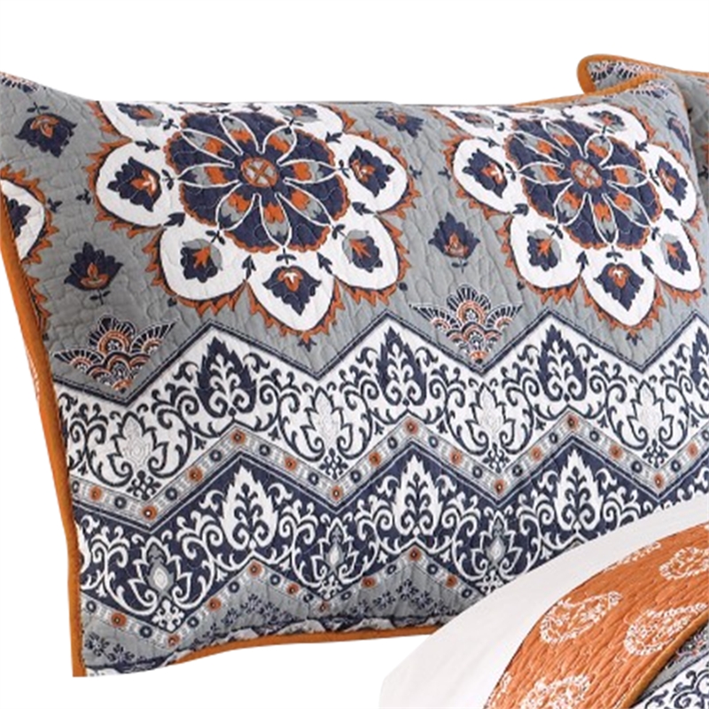 Thelon Standard Size Fabric Sham with Floral and Chevron Prints- Gray and Blue