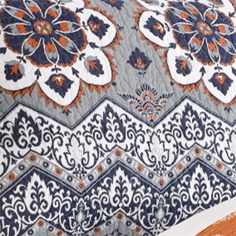Thelon Standard Size Fabric Sham with Floral and Chevron Prints- Gray and Blue