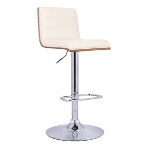 Wooden Support Faux Leather Barstool with Pedestal Base- Cream and Chrome