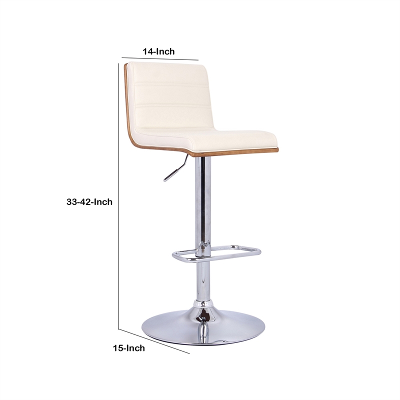Wooden Support Faux Leather Barstool with Pedestal Base- Cream and Chrome