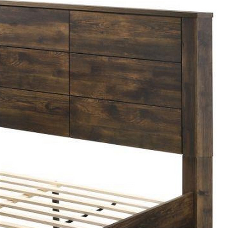 Queen Wooden Bed with Drawer Storage- Rustic Walnut