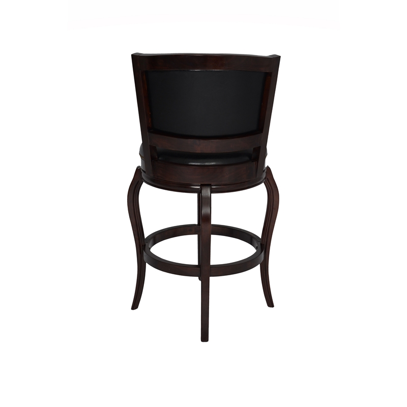 29 Inch 360-Degree Swivel Barstool- Wood- Open Rolled Arms- Black