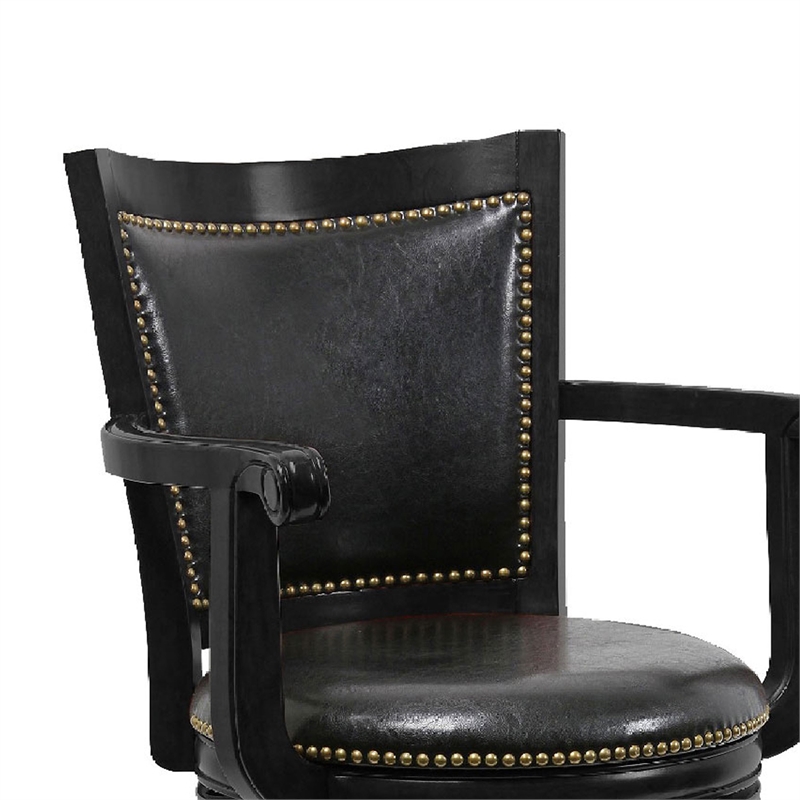 29 Inch 360-Degree Swivel Barstool- Wood- Open Rolled Arms- Black