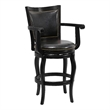 29 Inch 360-Degree Swivel Barstool- Wood- Open Rolled Arms- Black
