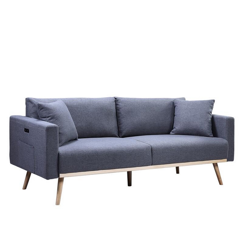 Mico 75 Inch 2 Piece Sofa and Loveseat Set- USB Ports- Dark Gray Fabric