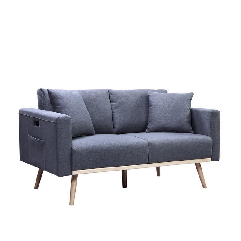 Mico 75 Inch 2 Piece Sofa and Loveseat Set- USB Ports- Dark Gray Fabric