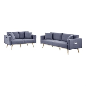 Mico 75 Inch 2 Piece Sofa and Loveseat Set- USB Ports- Dark Gray Fabric