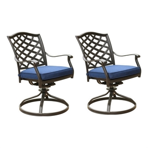 Wynn 25 Inch Modern Patio Dining Swivel Chair with Cushion- Set of 2- Blue