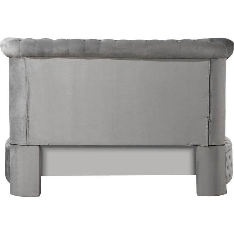 Modern Wood King Size Bed- Button Tufted- Bedside Bench with Storage- Gray
