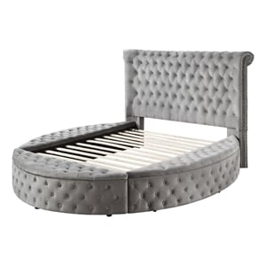 Modern Wood King Size Bed- Button Tufted- Bedside Bench with Storage- Gray