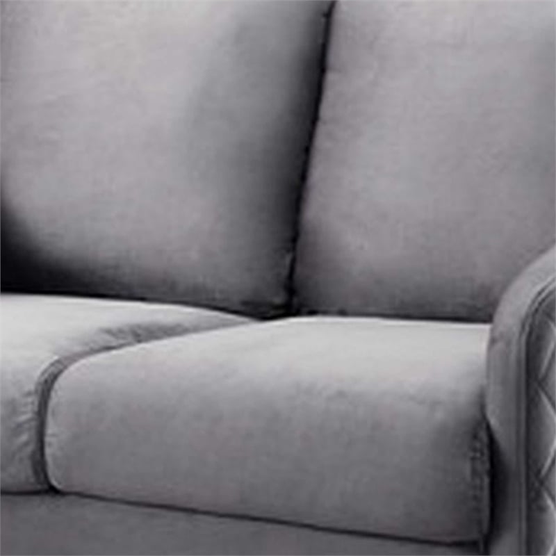 Hida 2 Piece Sofa and Loveseat Set- Diamond Stitching- Smooth Gray Velvet