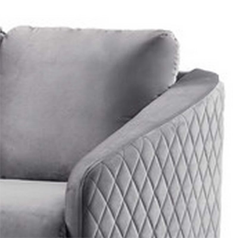 Hida 2 Piece Sofa and Loveseat Set- Diamond Stitching- Smooth Gray Velvet
