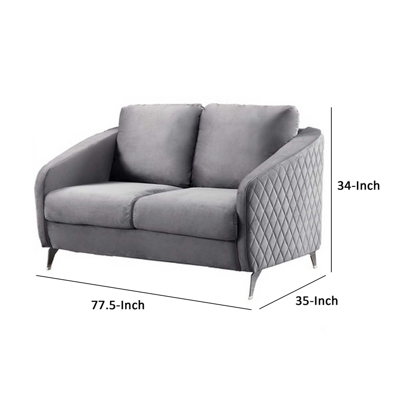Hida 2 Piece Sofa and Loveseat Set- Diamond Stitching- Smooth Gray Velvet