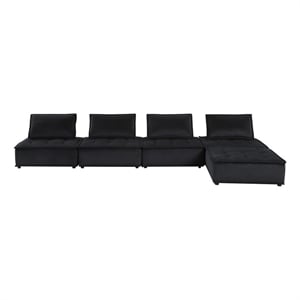 Alaya 120 Inch Tufted 5 Piece Sectional Sofa- Back Cushions- Black Velvet