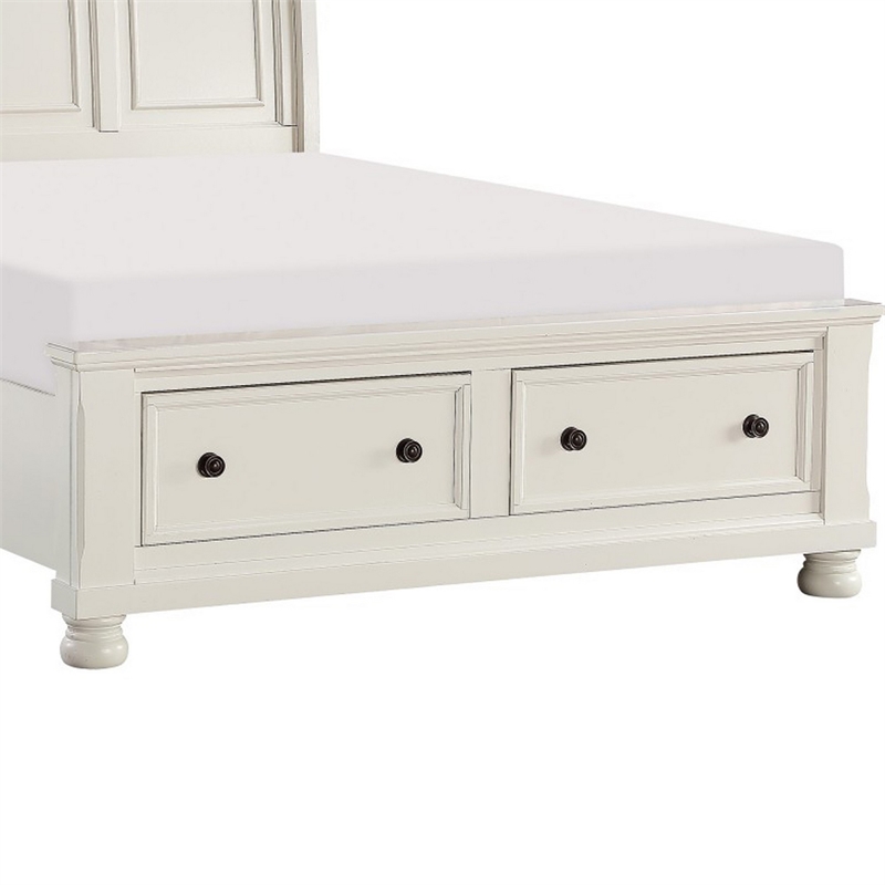 Bency Queen Sleigh Style Platform Bed- 2 Drawer Footboard- Bun Legs- White
