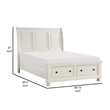 Bency Queen Sleigh Style Platform Bed- 2 Drawer Footboard- Bun Legs- White