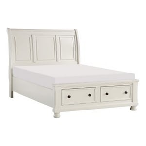 Bency Queen Sleigh Style Platform Bed- 2 Drawer Footboard- Bun Legs- White