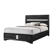 Regi King Size Bed- 2 Storage Drawers- Silver Striped Headboard- Black Wood